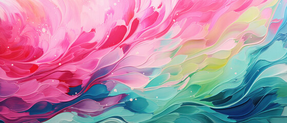 Abstract Marbled Acrylic Paint Ink Wave - Raspberry and Fern