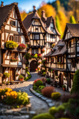 miniature of a palatinate village with half-timbered houses, fictitious, fictional, generated by artificial intelligence - obrazy, fototapety, plakaty