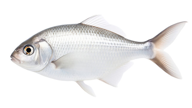 white fish swimming, isolated on white background cutout 
