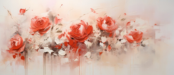 spray on wall rose red drop flow down on whшte wall, texture painting with oil brush stroke, palette knife paint on canvas