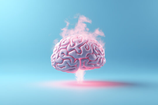 3D human brain in smoke. Concept of burnout, tired or stress.