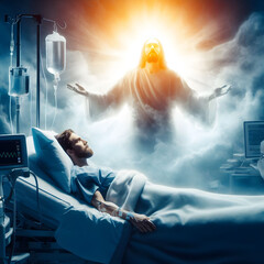 Jesus hospital bed - obrazy, fototapety, plakaty