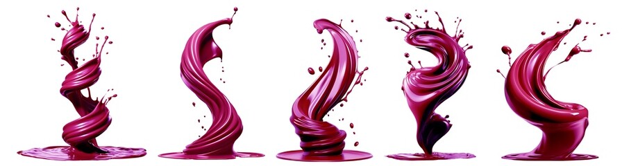 Purple Violet Magenta cream liquid paint ink splash swirl wave on transparent background cutout, PNG file. Many assorted different design. Mockup template for artwork graphic design