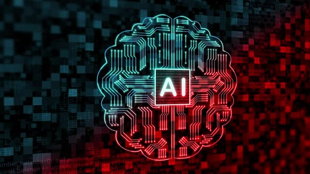 artificial brain animation with two good and bad colour shade. concept for advantages and disadvantage of artificial intelligence.