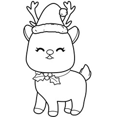 Outline reindeer illustration, mascot or character of Christmas, for invitation and greetings 