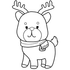 Outline reindeer illustration, mascot or character of Christmas, for invitation and greetings 
