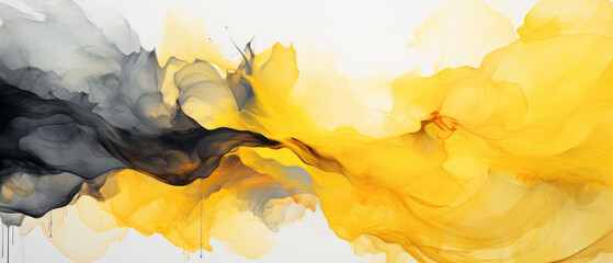 Abstract Marbled Acrylic Paint Ink Wave - Lemon Yellow