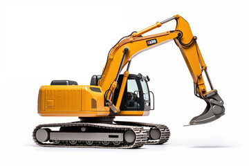 Yellow excavator on a white background.