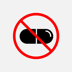 No Drugs. No Capsule Icon. Non Painkiller. Prohibition Symbol – Vector.