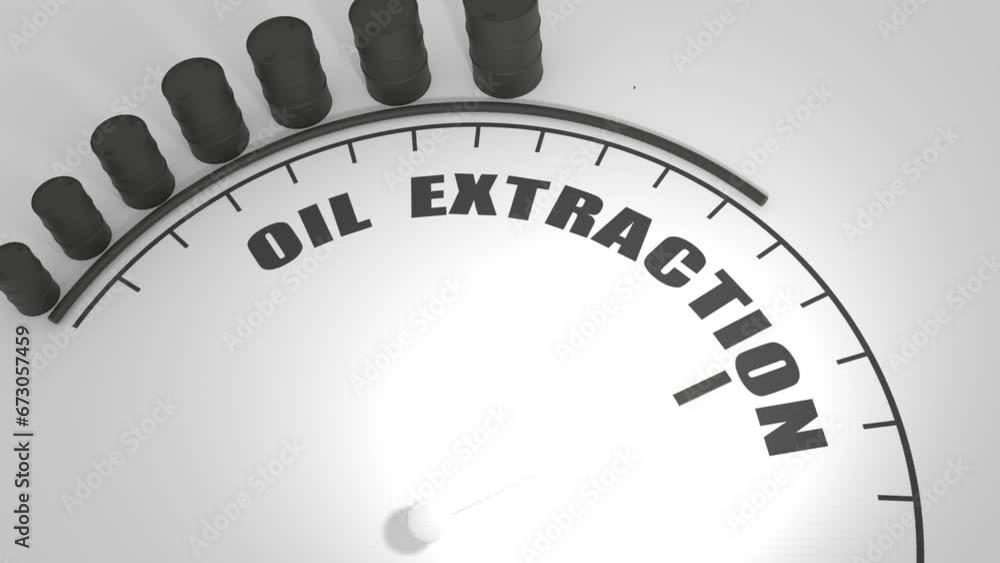 Poster oil extraction value measuring device with arrow and scale. oil barrels growth. 3d render