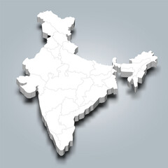 India 3d map with state borders and it&rsquo;s capital