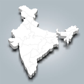 India 3d map with state borders and it’s capital