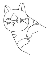 Cat wears a glass line art vector design  