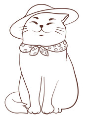 Cat in Japanese style line drawing vector design