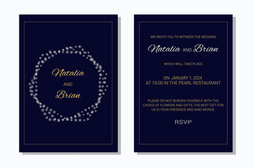 Wedding invitation layout template in winter theme. Snowflake Decoration. Design of an invitation card. Vector illustration.
