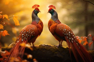 Fotobehang Lover couple of pheasants in the wild © Veniamin Kraskov
