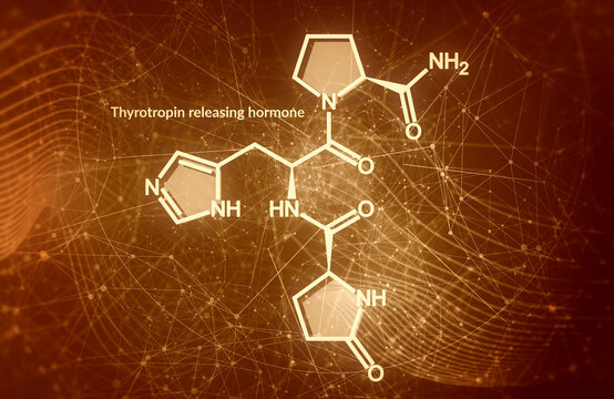 TRH or Thyrotropin releasing hormone chemical formula. Chemical molecular structure.