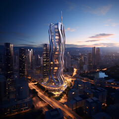 Sydney city building high rise futuristic, digital technological look & feel, hyper realistic, cinematic lighting