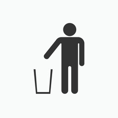Keep Clean Icon. People Symbol Throwing Rubbish to Basket - Vector Logo Template.