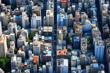 上空から見た大都市のビル群