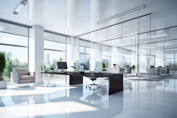 Sophisticated Office Environment with Glass Walls and Contemporary Furniture