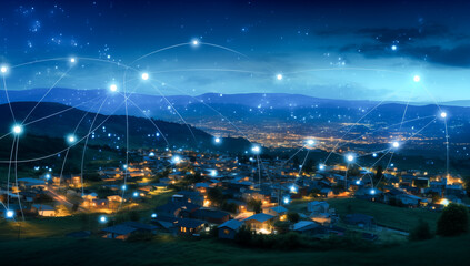 Under the Stars, a Town Connected by Luminous Threads of Digital Communication Networks