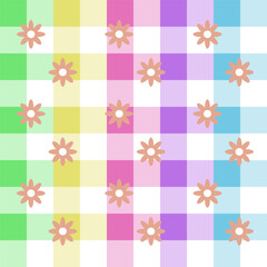 cute colorful flowers pastel plaid background gingham pattern background vector cartoon illustration tablecloth picnic mat wrapping paper mat cloth textile scarf