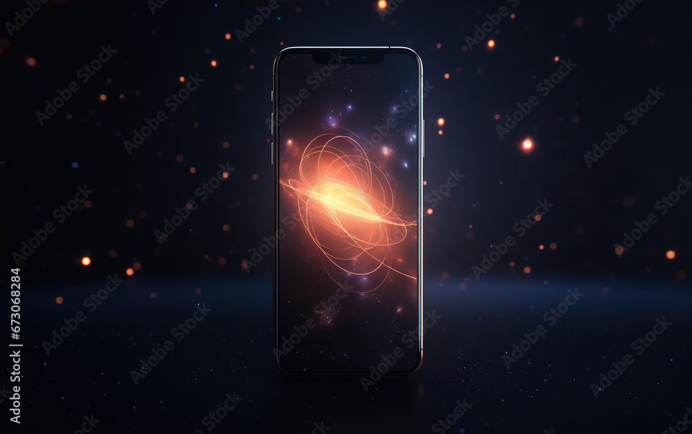 Canvas Prints abstract light spots lines and mobile phone,created with generative ai tecnology.