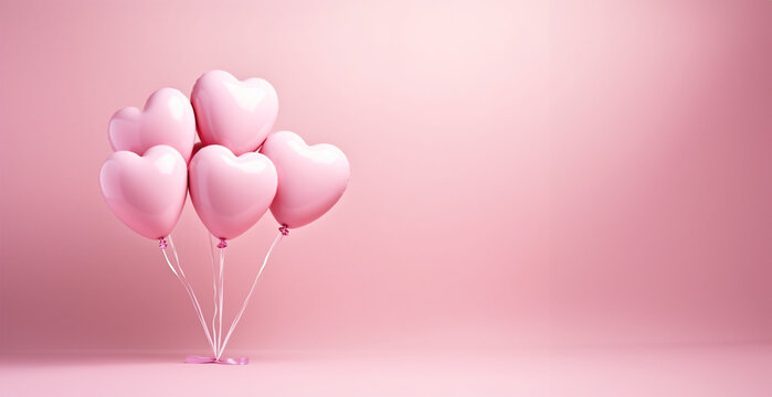 Air Balloons heart shaped foil on pastel pink background banner