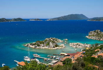 Kekova Island and bay view from top of Simena Castle in Kalekoy, small historical Lycian village in...
