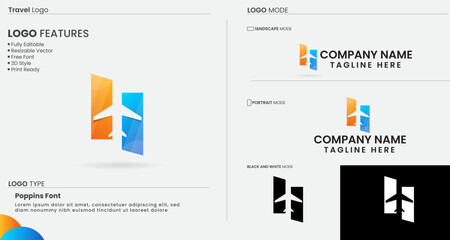 Travel logo design. Tour logo. Business. Colorful design. Plane vector. Sky. Holiday. Travel business. sea. Fly. Finance. Tour company