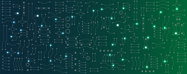 Obraz premium Blue and green circuit electronic or electrical line with circuit board engineering technology concept vector background