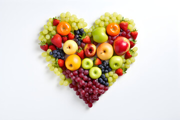 Naklejka na ściany i meble Fresh Fruits heart shape, Colorful Fruit, Fruit on white background
