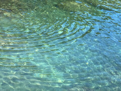 Sea water clear ripples turquoise surface.