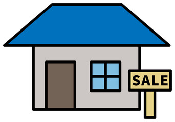 売家のイラスト 青い屋根