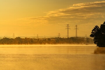 Lake Niedow, Spytkow, near Turow coal power plant, Poland.  - obrazy, fototapety, plakaty