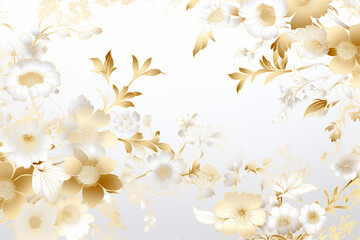 白背景に金色の花模様 - obrazy, fototapety, plakaty
