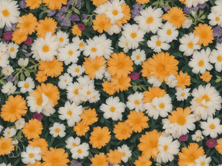 Pattern of lovely flowers, vintage style. Beautiful flowers on a dark background generated ai