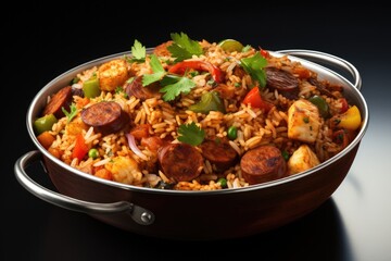 Fototapeta premium Captivating imagery of Jambalaya, a symphony of spices and ingredients 