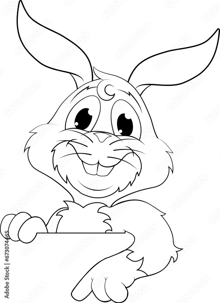 Wall mural an easter bunny rabbit cartoon character peeking around a sign