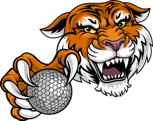 A tiger with golf ball sports team cartoon animal mascot