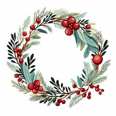 Watercolour Christmas flower wreath isolated on white background in boho style
