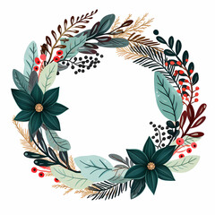 Fototapeta na wymiar Watercolour Christmas flower wreath isolated on white background in boho style