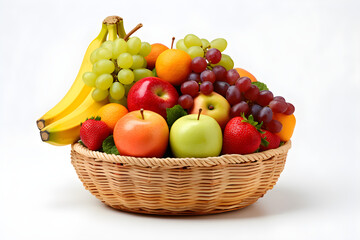 fruits in basket, basket of fruits, fruits on white background