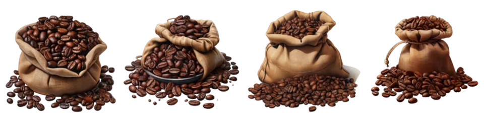 Poster Im Rahmen Coffee beans in a sack  Hyperrealistic Highly Detailed Isolated On Transparent Background Png File © Wander Taste