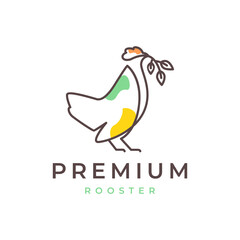 rooster poultry eating leaves food minimalist style abstract colorful line simple logo design vector icon illustration