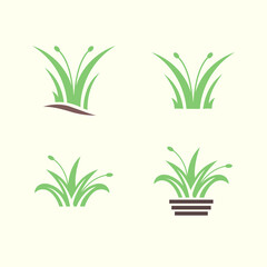 grass plant garden vase pots set collection modern green yard logo design vector icon illustration