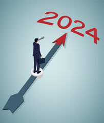 Year 2024 outlook, economic forecast or future vision, business opportunity or challenge ahead, year review or analysis concept.