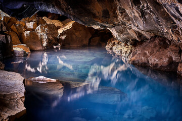 hot spring in the cave, Icelandic nature , Grjótagjá - 673078202