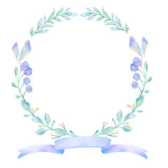 Purple wreath of flowers. Watercolor flower frame suitable for wedding invitation, decoration, card, stationery 